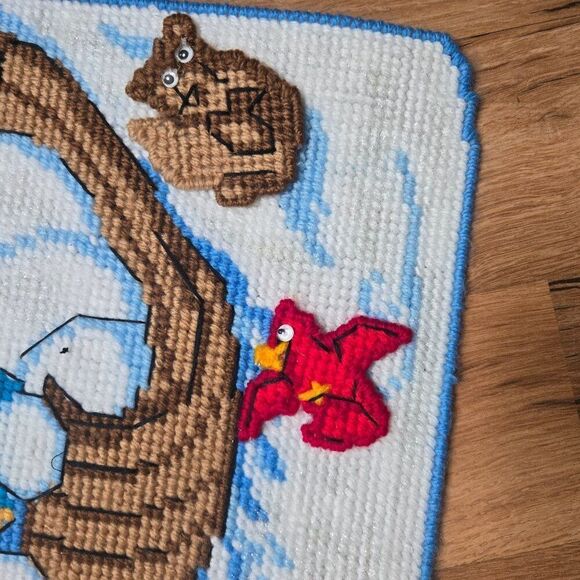 Handmade Snowman Sledding Needlepoint Wall Art Bear Cardinal - Picture 3 of 4